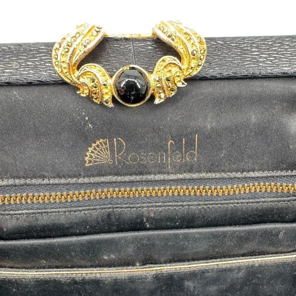 Vintage 50s-60s Rosenfeld Black‎ Leather Evening Clasp Bag